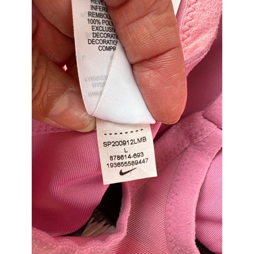 Nike Indy Light Support Sports Bra Pink Black Mesh Racerback 878614-693 Womens L